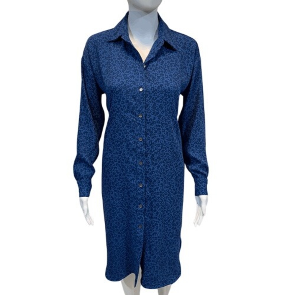Hatch Kaia Blue Leopard‎ Print Button Front Maternity Dress Tie Waist Size 0